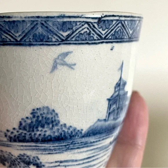 Antique Vtg blue & white tea cup English transferware?
